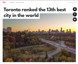 全世界第13！多伦多被评为全球最佳城市！称霸加拿大！