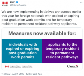 加拿大移民部宣布：狂送18个月工签！