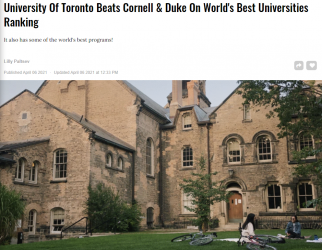 多伦多大学排名17,力压多所藤校!12个学科领先世界!